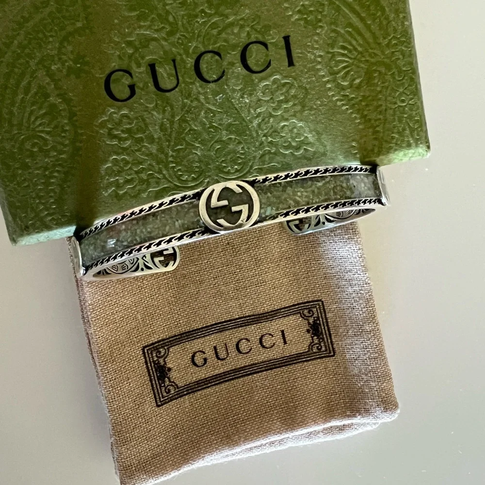 Gucci 925 Sterling Silver Enamel Intricate Cuff Bracelet - Picture 4 of 5